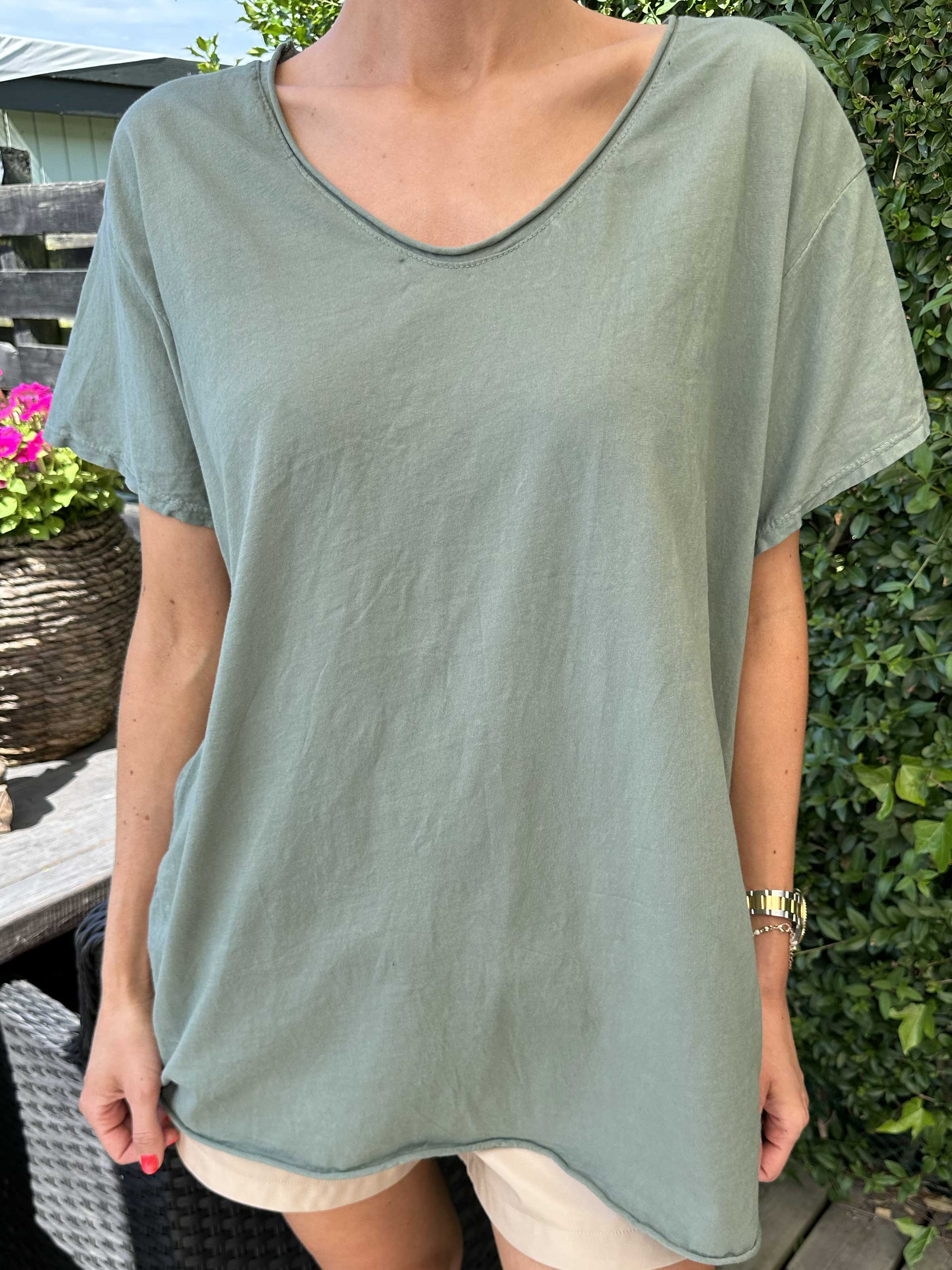 Alison - T-shirt med V-ringning i bomull - Pink